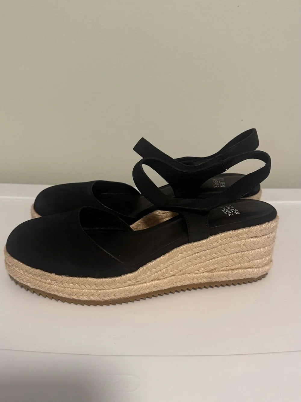 Eileen Fisher Women Nessa Black Espadrille Wedge Sandal S 9.5 Fit Small Like 8.5